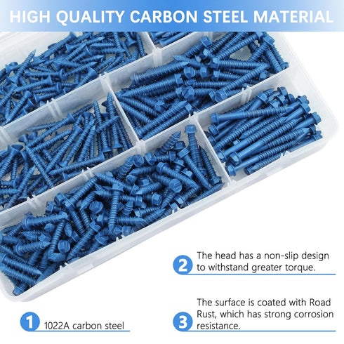 360 PCS Concrete Screws Assortment Kit, 1/4 3/16 Flat & Hex Head Masonry Screws and Anchors, Length 1-1/4" to 2-1/4"