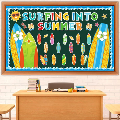 Summer Classroom Bulletin Board Decorations - Surfboard Surfing Paper Cutouts for School Supplies