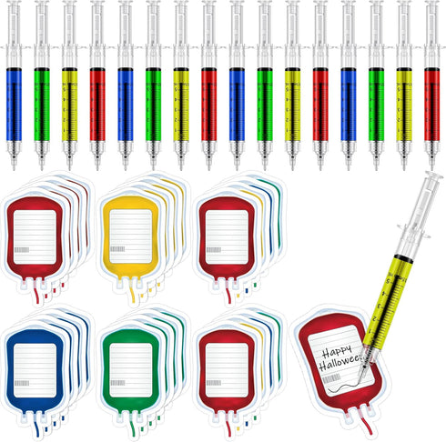 Maitys Syringe Pen Nurse Gifts Bulk, Blood IV Bag Designed Sticky Notes, Multicolor Novelty Pen for Nursing Student