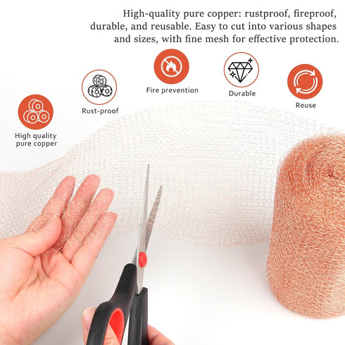 Copper Mesh Rodent Control, 5 in x 35 ft Proof Wire Screen Roll for Mice Rat Rodent, Bat & Snail, DIY Blocker Weep Hole Filler & Wool Mouse Trap
