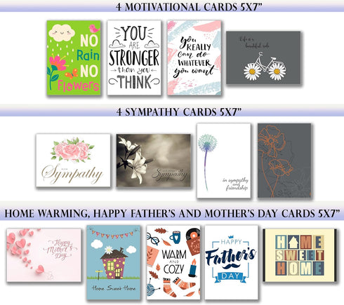 T&M Quality Designs LLC 100 5x7 Inch 100 All Occasion Cards Assortment Box with Envelopes and Stickers - Large Bulk