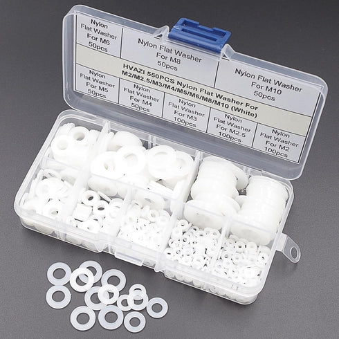 550PCS Nylon Flat Washer Assortment Kit for M2 M2.5 M3 M4 M5 M6 M8 M10 Screw/Bolt (White)