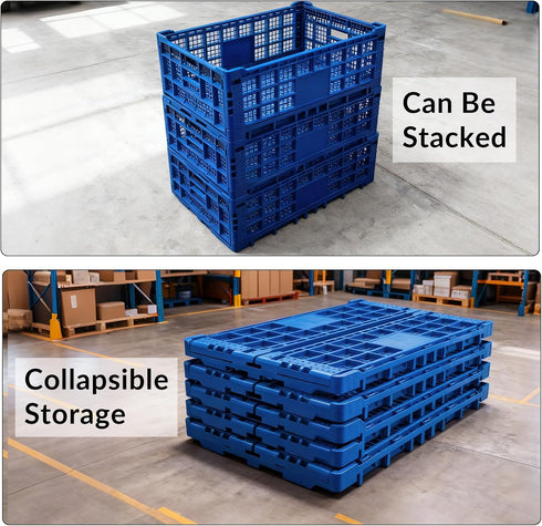Elementool 2PCS 52 23.6" 15.7" 8.6" Collapsible Storage Crates, Liter Heavy Duty Foldable Plastic Crates , Storage