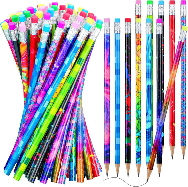 Wooden Pencil with Eraser Assortment, Colorful Fun Pencils for Kids, 25 Pieces for Classroom