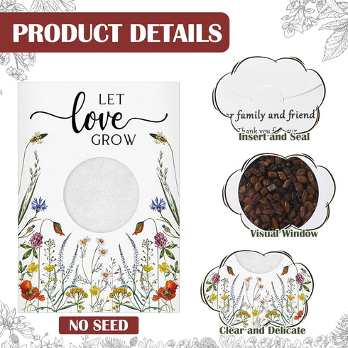 Fumete 100 Pcs Let Love Grow Seed Packets - Wedding Favor Kraft Bag with Window for Guests, No Seed