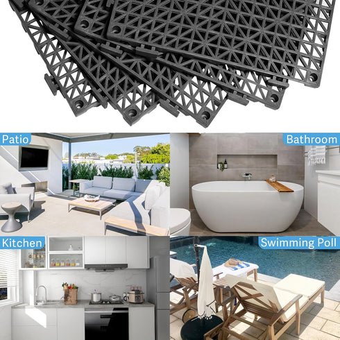 EVANCENT 8Pack Drainage Interlocking Floor Tiles, Non-Slip Pool Deck Drain Tiles for Flooring, Soft PVC Splicing