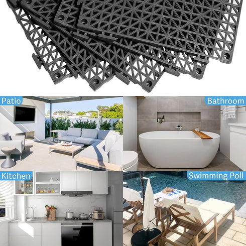 EVANCENT 12 12 12 Pack x Drainage Interlocking Floor Tiles, Non-Slip Pool Deck Drain Mats for Flooring, Soft PVC