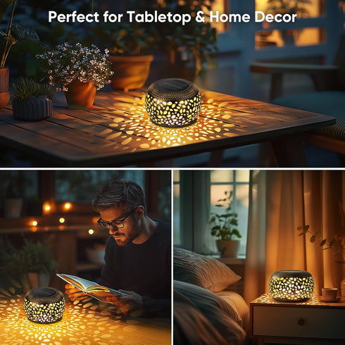 2 Pack 2 Solar Lanterns Waterproof Outdoor Decor: Hollow Out Retro Metal Solar Lights - Unique Gardening Gifts