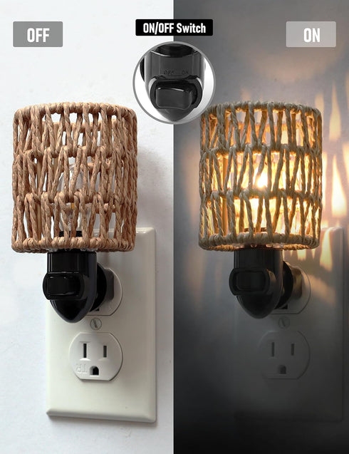 2-Pack 0.5W Boho Plug in Night Light with Switch, Farmhouse LED Night Lights Plug into Wall Socket, Baby Nursery