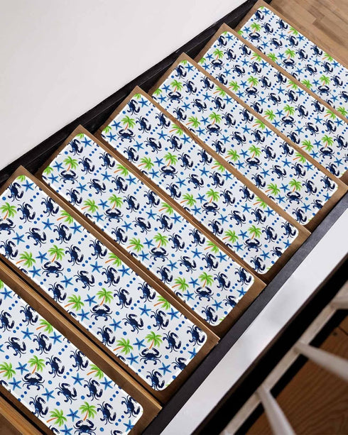 BOHOOSKYLAR Summer 4 8"x30" Marine Life Stair Treads Watercolor Navy Blue Starfish Crabs Coconut Tree Indoor Non Slip