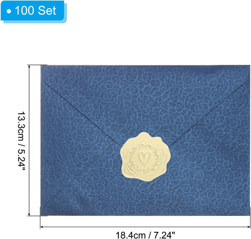 PATIKIL 5x7 Navy Blue Envelopes, 100Pcs A7 Size Glue V Flap with Gold Heart Stickers for Greeting Cards, Weddings,