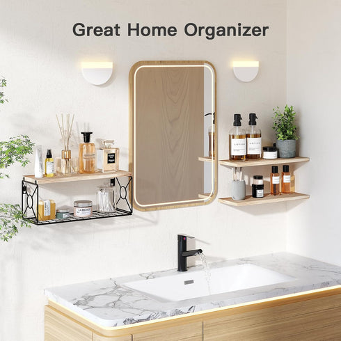 Amada Bathroom Shelves Over Toilet with Storage Basket, Floating Wall Shelf for Home Organization & Wall Decor