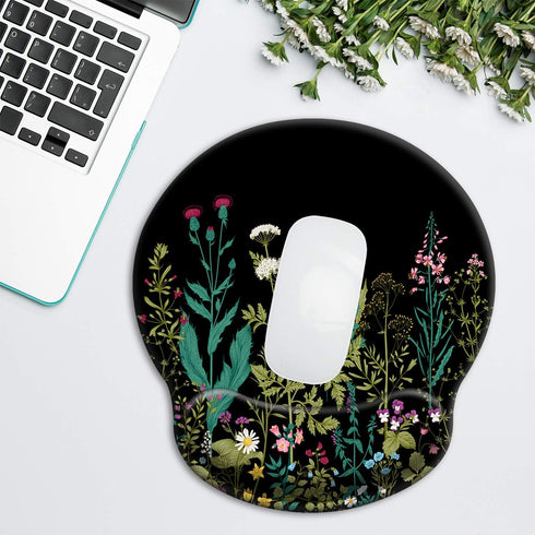 Ergonomic Mouse Pad with Wrist Support Gel, Cute Soft Wrist Rest Pad, Non-Slip Rubber Base, Garden Flowers