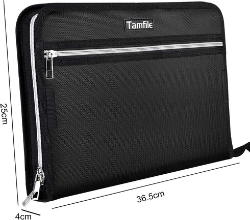 Tamfile Fireproof Waterproof Expanding File Folder, 24 Pockets, Portable Document Organizer, A4 Letter Size, Black