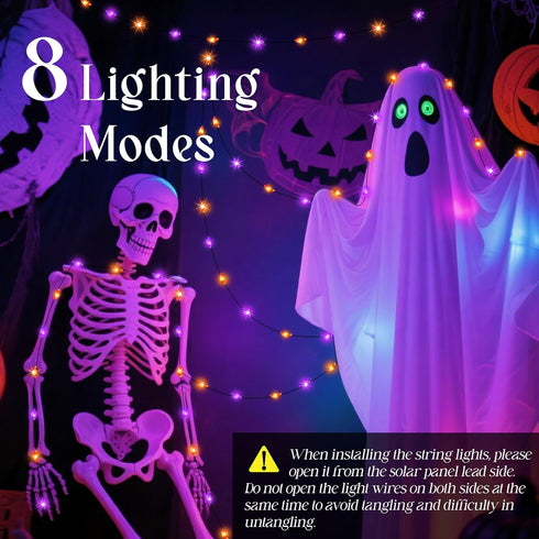 Selarlyt 200LED Lights78FT 8 Solar Halloween Orange& Purple String LightsSolar Fairy Lights with Modes Halloween Lights
