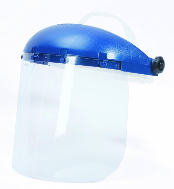 Single Crown Safety Face Shield with Clear Tint Polycarbonate Window and Pin-Lock Headgear