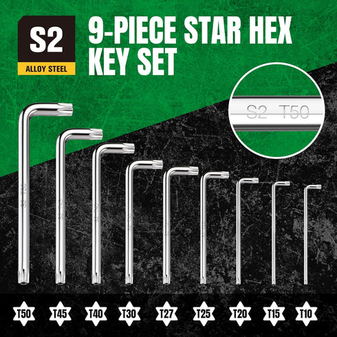 SK 9-Piece Allen Wrench Set, Star Hex Key Set, L-Shaped, S2 Steel by SK