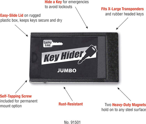 Lucky Line Jumbo Magnetic Key Hider, Case Holder for Larger Keys (91501)
