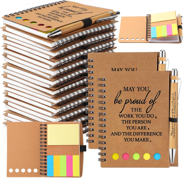 Chuangdi 20 Sets Employee Appreciation Gifts - Inspirational Spiral Notebook with Bamboo Pen