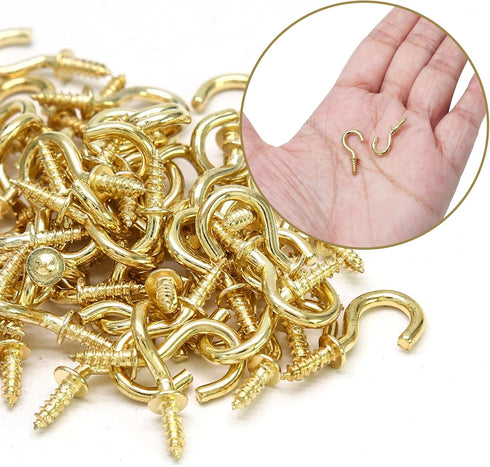 Biaungdo 100 Pcs 1/2" Ceiling Cups Hooks, Gold Screw Hooks with Self-Tapping Screws