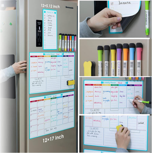 MaxGear 17" x 12" Magnetic Fridge Calendar, Monthly Dry Erase Whiteboard & Weekly Board with 7 Markers