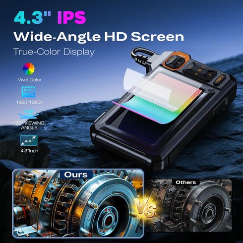 1920P 4.3" IP67 8 16.5ft Endoscope Camera with Light, HD Borescope Inspection Camera with IPS Screen, AukonVee