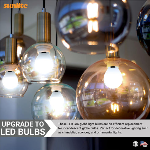 6 Pack Sunlite G16 LED Dimmable Decorative Globe Vanity Light Bulbs, Frosted, 7W (60W Equivalent), 4000K Cool White