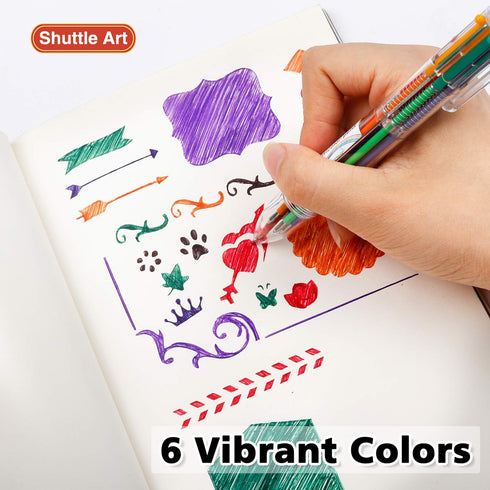 Shuttle Art Multicolor Pens, 23 Pack 6-in-1 0.7mm Retractable Ballpoint Pens for Office School Supplies
