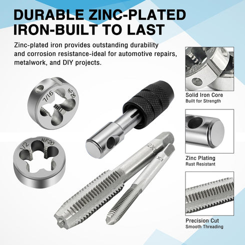 80pcs Set, Set, M3 M12 GMTOOLS Tap and Die SAE and Metric Tap Die Wrench Metric Standard to Coarse Fine Rethreading