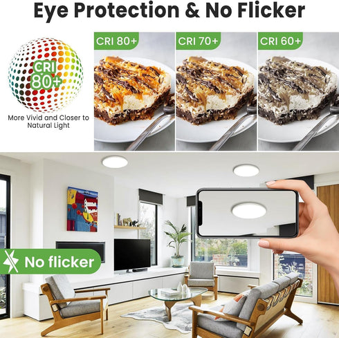 9 Inch 24W 2400lm 3 3000k/4500k/6000K (1Pack, zemty LED Ceiling Light Flush Mount Super Slim Ceiling Lights with Color