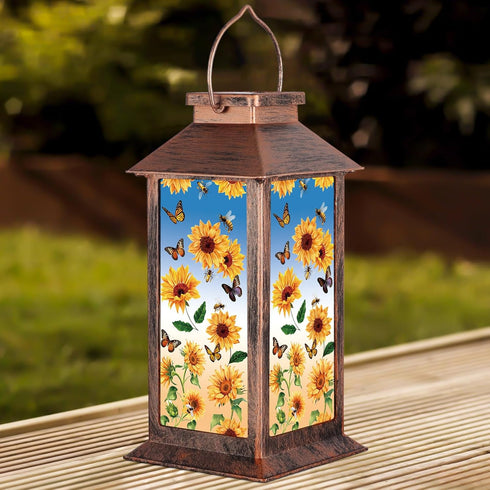 Solar Lantern Outdoor Waterproof Sunflower Butterfly Garden Decor Birthday Gifts for Women Mom and Grandma Solar LED