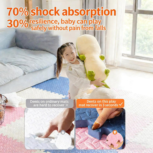 BK&MF 12" Room,White+blue,16PCS Interlocking Foam Floor Tiles, Thickened Baby Crawling Mat, Non-Slip Shock Absorbent