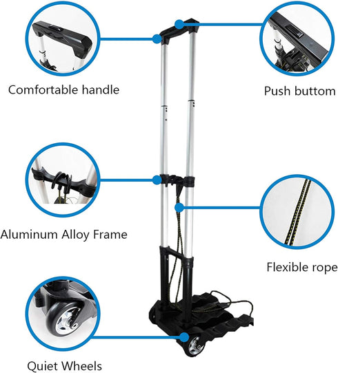 RMS Folding Luggage Cart - Lightweight Aluminum Collapsible Dolly for Travel, Moving, Office Use