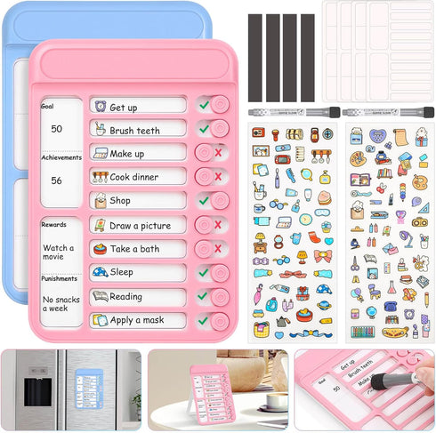 Audab 2Pcs Dry Erase Chore Chart for Kids, Magnetic Checklist Board for Home Refrigerator & Wall Use