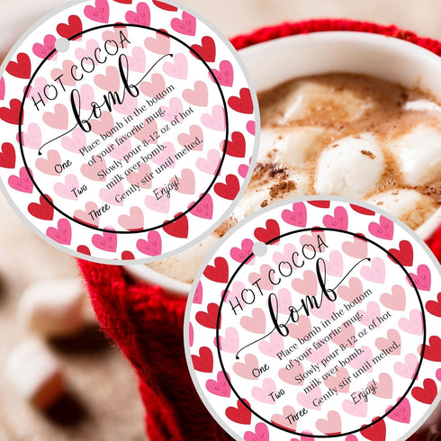 Lashicorn 30 Pack Hot Cocoa Bomb Instruction Cards | | Hot Cocoa Bomb Supplies | White Card with Valentine Design