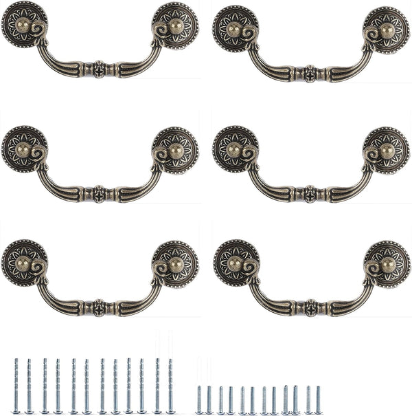 6PC Nostalgic Chic Vintage Bronze Drawer Handles, Drooping Guardrail Dresser Cabinet Handles (3.78in)
