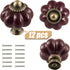 Deep Purple Ceramic Knobs, 12 Pack Pumpkin Cabinet Knobs, Vintage Drawer Pulls with Screws