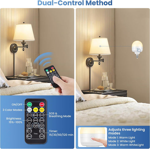 E12 Bulbs 10W 900lm 3-in-1 3500mAh 60W Bulbs 4 Pack Rechargeable Light with Remote, Battery Operated Emergency