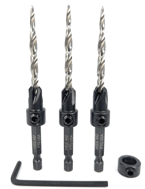 Countersink Drill Bit Set for Wood with Tapered Drill Bit, 3 Pc #10 (3/16")