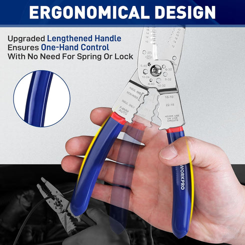 WORKPRO Wire Strippers Cutter, 8-inch Long Nose Wire Stripping Tool, Stainless Steel Wire Crimping Tools & Pliers,