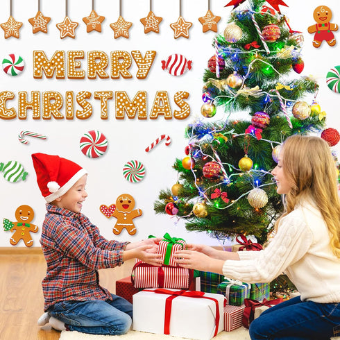 Whaline 76Pcs Merry Christmas Classroom Decoration Kit, Gingerbread Candy Cane Cutouts with Red White Stripes Border