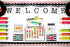 Schoolgirl Style Black, White and Stylish Welcome Bulletin Board Set, Inspirational Pennants, Colorful Tassels, Apple