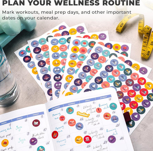 Clever Fox Planner Fitness Sticker Set, 16 Sheets of 841+ Unique Stickers for Monthly, Weekly & Daily Planning