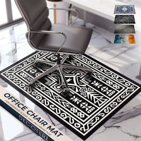 DECOLURE 36"x48" Office Chair Mat for Hardwood Floor, Noise Reducing Anti-Slip Floor Protector, Aztec Tribal Design