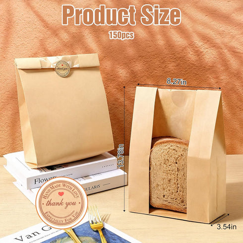 Yuanan 150PCS Window,14" 8.3" 3.5" 30 Bakery Bags with X X Cookie Bags Bread for Homemade Bread, Sourdough Breads Paper