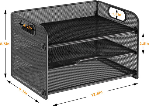 Samstar 3 Tier Letter Tray Paper Organizer with Handle, Mesh Desk Sorter File Rack, Black