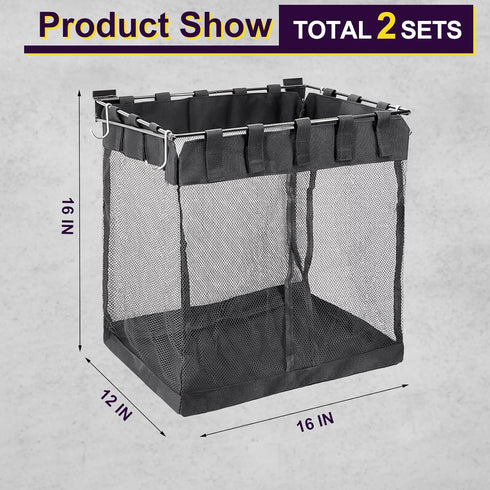 Large Mesh Slatwall Baskets 2 Sets, 16x16x12 Inch with 4 Hooks, 48L Mounted Hanging Baskets for Shop Garage Gym