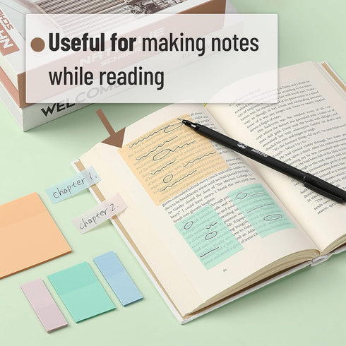 Mr. Pen Transparent Sticky Notes, 200 pcs, Pastel Colors, See Through Sticky Notes for Annotation and Bible Journaling.