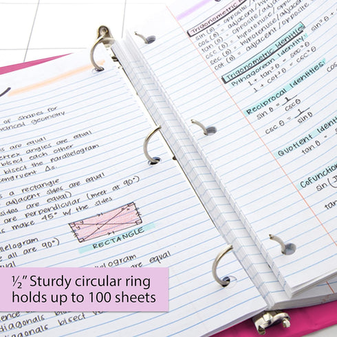 BAZIC 3 Ring Binder, 1/2" Economy View Binders Organizer - Fuchsia, Round Ring, Holds 100 Sheets Paper, for School,