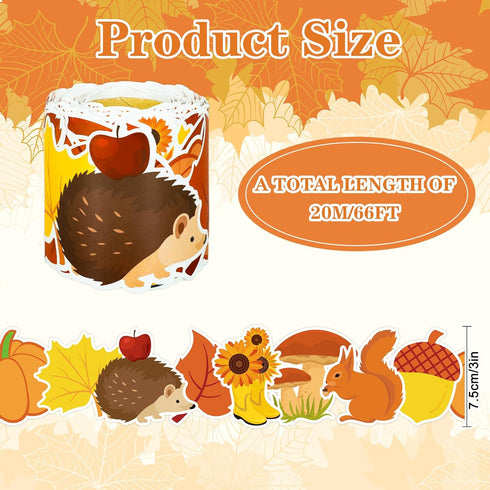 Whaline 66FT Fall Bulletin Board Borders Autumn Leaves Pumpkin Squirrel Hedgehog Sunflower Rain Boots Mushroom Border Trim Thanksgiving Bulletin Board Decal Sticker for School Classroom Wall Decor